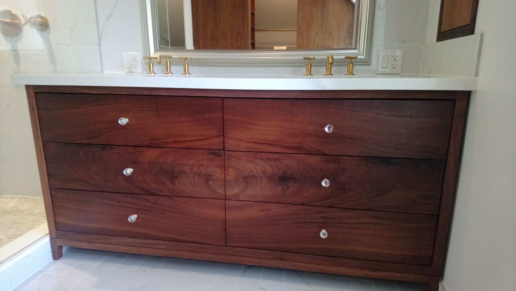 Dovercourt, Six-drawer vanity, figured wood fronts
