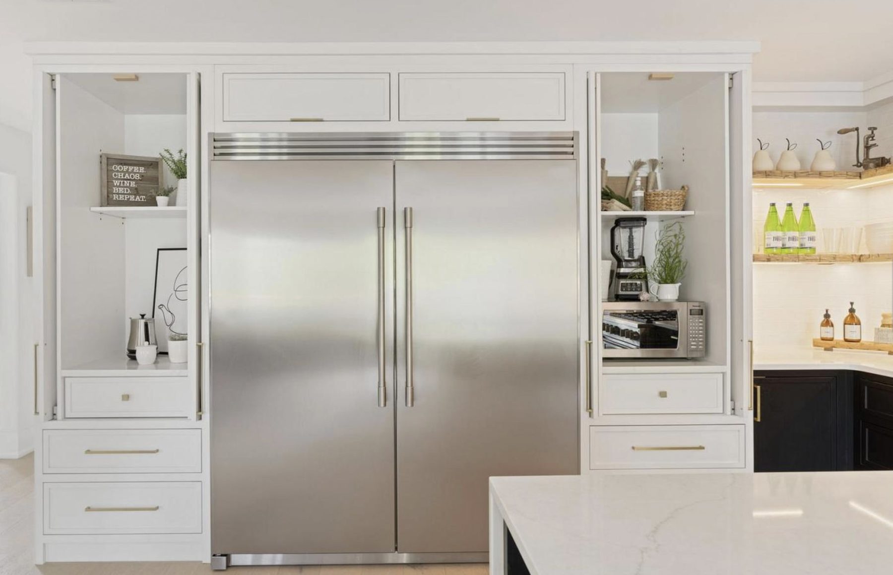 Kitchen, Full-height fridge wall with pocket-door appliance cabinets