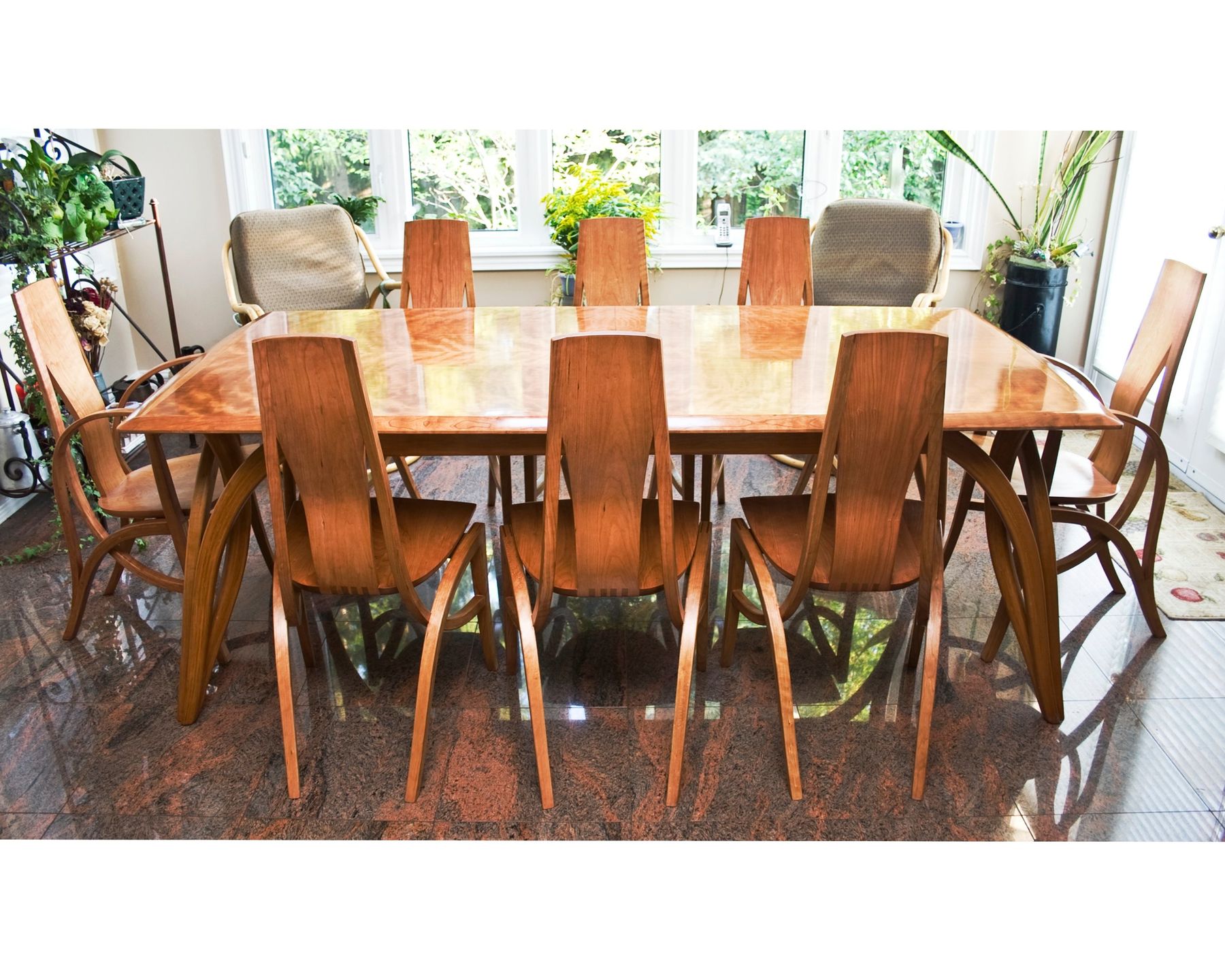 Dining table and chairs, Bent-wood legs and shaped backs