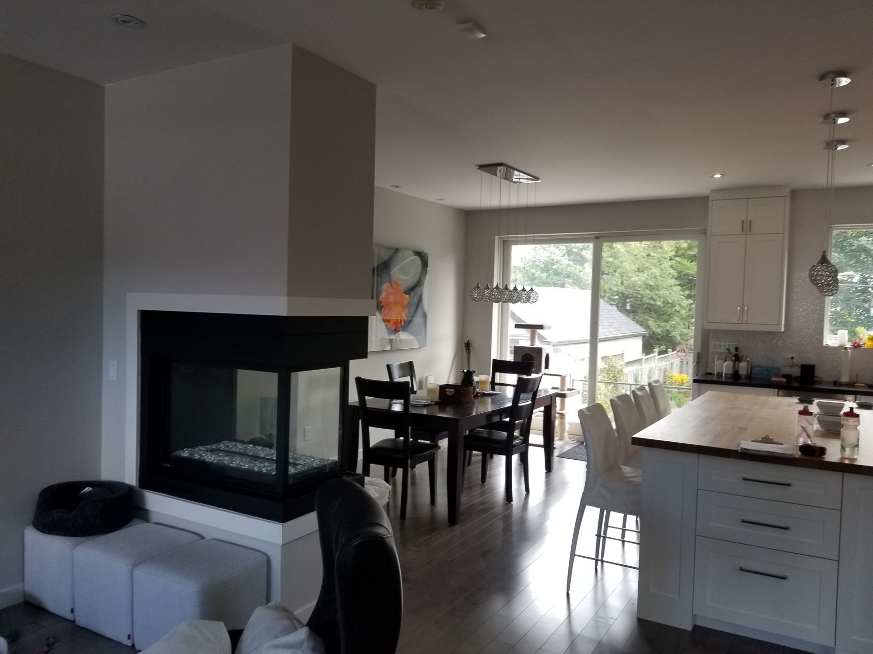Murrie Street, Kitchen and dining beside the see-through fireplace