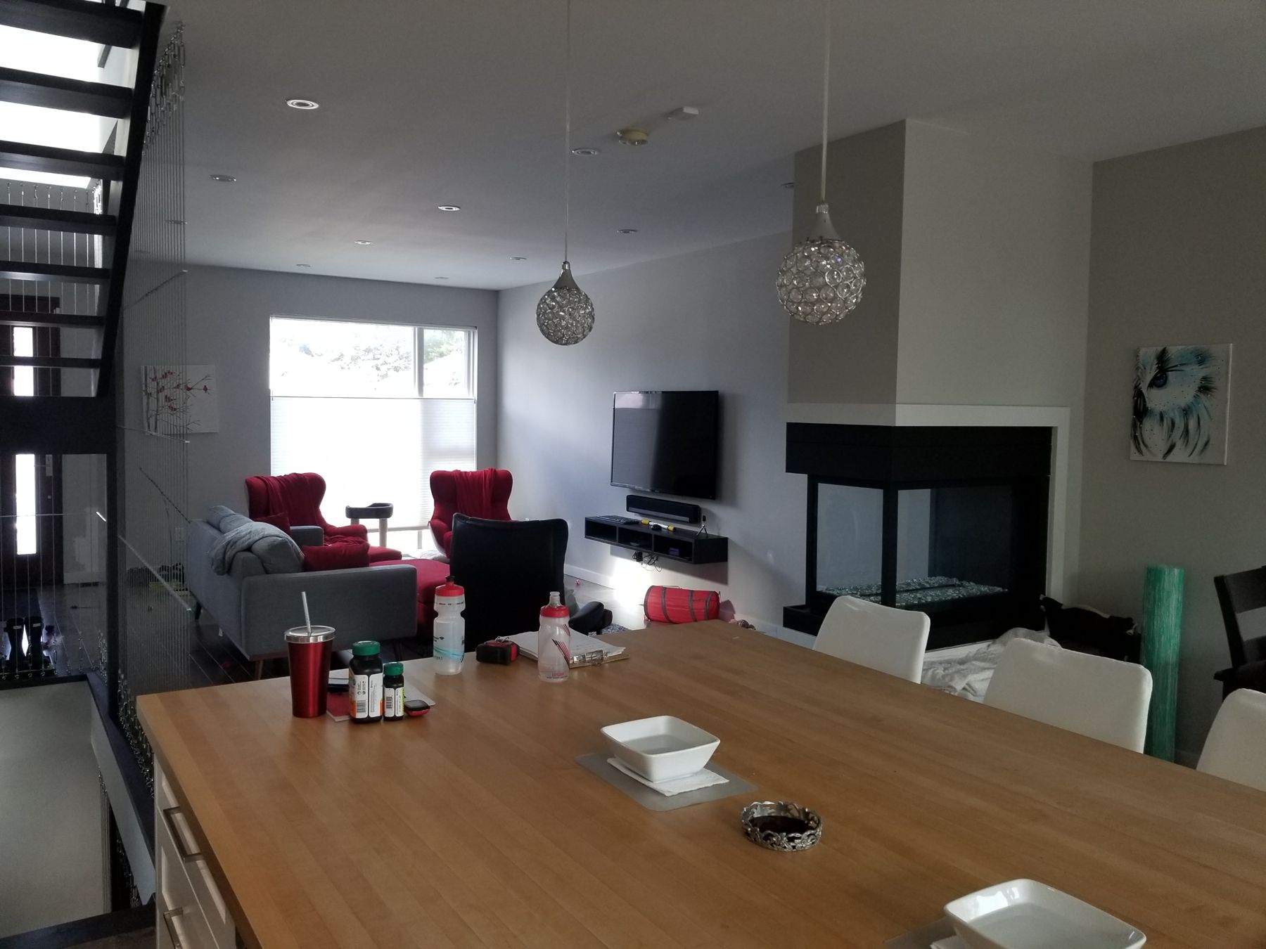 75 Murrie Street, Open living and dining with corner fireplace